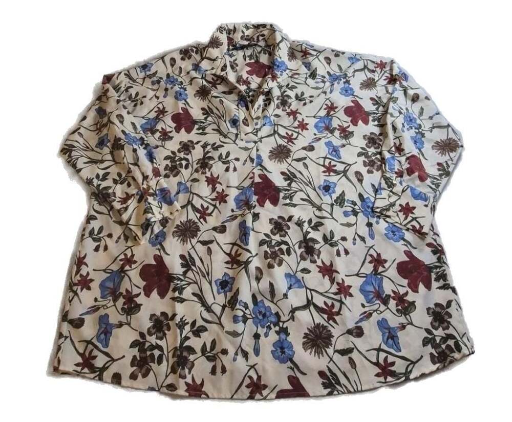 Zara Basics Floral Print Long Sleeve Collared Blouse